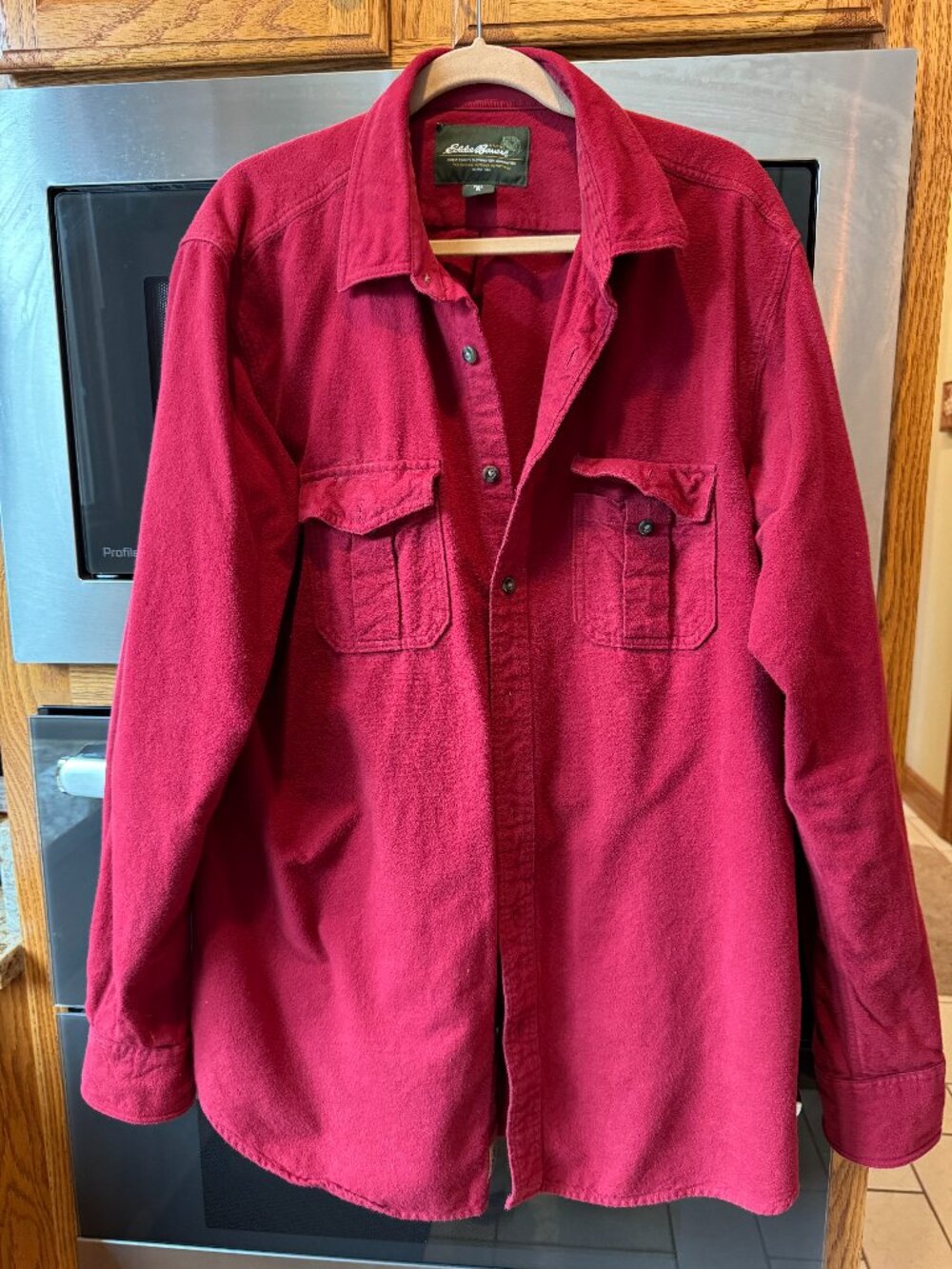 Eddie Bauer Men's Flannel Button Down Shirt Burgundy XL Tall